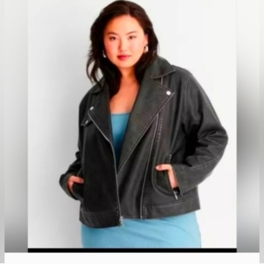 Universal Thread Women's Moto Jacket Faux Leather Faded Black
